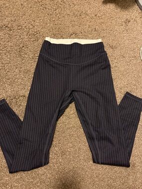 High-Waist Navy Patterned Leggings with White Waistband